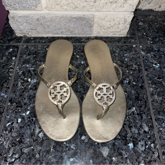 Tory Burch Miller Knotted Sandals Metallic Spark Gold - Picture 2 of 5